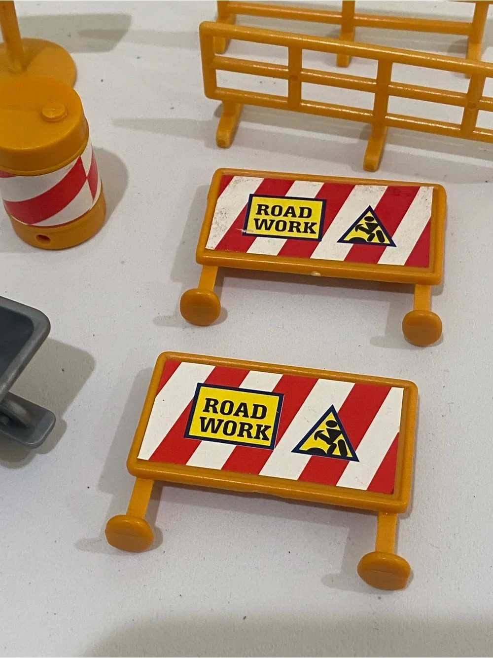 Vintage Lot Of Construction Plastic Toys Workers Roadblocks Cones Signs